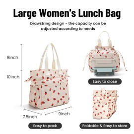 MEXS Lunch Bag for Women Reusable Drawstring Insulated Lunch Box Stain-Resistant Large Cinch Closure Lunch Bags for Work Office