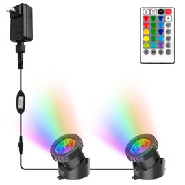CREPOW RGB Pond Lights with Timer, LED Underwater Submersible Colorful Landscape Spotlights, 98ft Remote Control IP68 Waterproof Fountain Lights for Fish Aquarium Tank Garden Yard Pool (Set of 2)