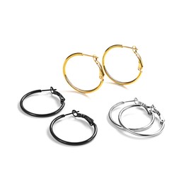 Focalook Women's Hoop Earrings, Large Circle / Star / Heart Hoop Earrings, 30 / 40 / 50 / 70 / 100 mm, Stainless Steel, 18 K Gold Plated, Black, Elegant Earrings for Women, Great Gift, Stainless Steel