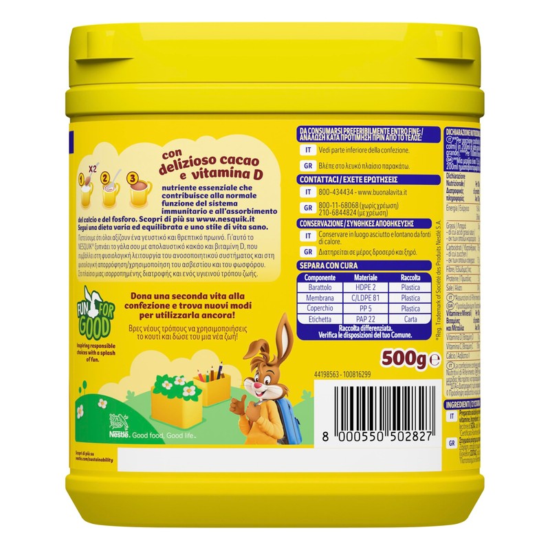 NESQUIK Preparato per Bevanda con Cacao Solubile, Barattolo 500g