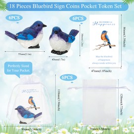 Roowest Set of 6 Bluebird Pocket Charms Including 6 Resin Birds and Poetry Cards, 6 Organza Gift Bags Lucky Pocket Blue Bird Sign Little Inspirational Gifts for Family Friends Christmas Favors
