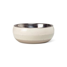Fringe Studio "Speckled Stripe Ivory Small Ceramic Pet Bowl W/Stainless Steel Bowl Insert (5" Diameter x 1.75" H, 13 fl.oz.), PetShop Collection (793SM001)