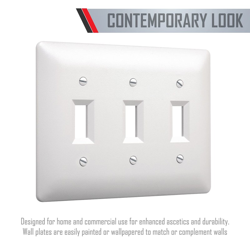 TayMac 4440W Paintable Triple Toggle Light Switch Wall Plate Cover,