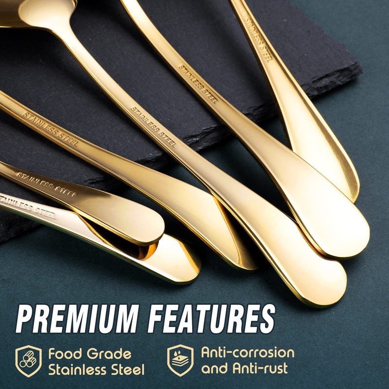 Gold Serving Utensils, OGORI 10-Piece Polished Stainless Steel Gold Serving