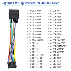 Jayubien - Adaptador de mazo de cables de radio compatible con Alpine CDA CDE UTE - Conector de cableado estéreo para coche, 16 pines ISO