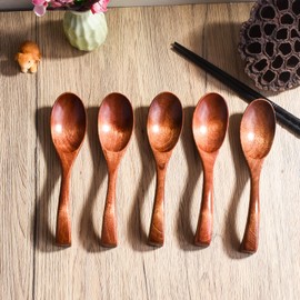 Wooden Soup Spoons set of 5, Japanese Soup Spoons for Soup Noodle Oat