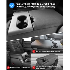 ISSYAUTO Center Console Cover Compatible with 2015-2023 2024 F150, 2017-2023 2024 F250 F350 F450 with 40/20/40 Jump Seat, Leather Armrest Cover Center Console Cushion, Gray (Jump Seat Only)