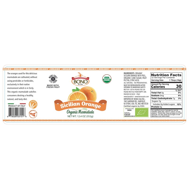 BONO Sicilian Orange Organic Marmalade, 3 pack