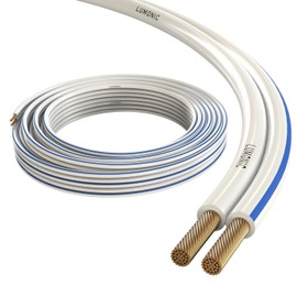 Lumonic Speaker Cable | 25 m White | 2 x 1.5 mm² CCA | Blue Marking HiFi Speaker Cable | Audio Twin Cable