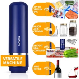 HSLGOVE Vacuum Sealer, Handheld Electric Mason Jar Vacuum Sealer Kit, Portable Food Sealer for Canning & Meal Storage, Includes 5 Reusable Bags, 10 Jar Lids & 2 Wine Sealers MatteBlue