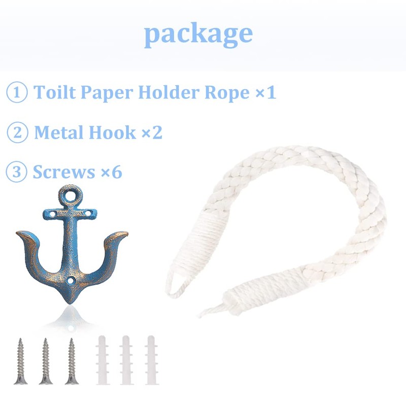 Amerla 2 Pcs White Nautical Rope Toilet Paper Holder Wall-Mounted