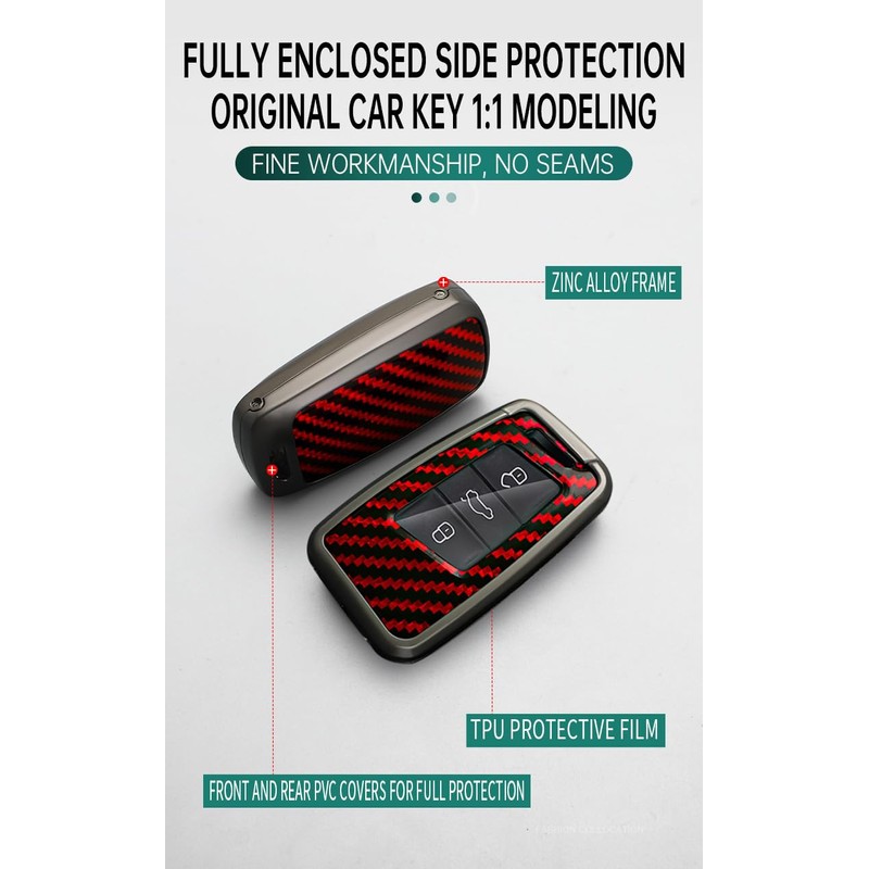 SANRILY Carbon Fiber Pattern Red 3/4 Button Key Fob Cover