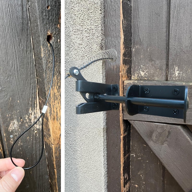 Door Latch - Self-Locking Gate Latch for Outdoor Fence, Black