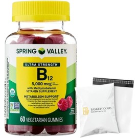 Spring Valley B12 5000 mcg-Vitamin Gummies Ultra Strength Methylcobalamin, 60ct (Pack of 1), Set by Basket Goods