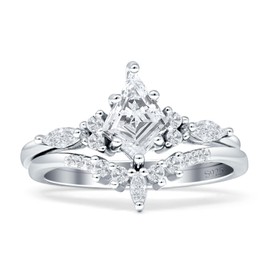 OMRANII Cubic Zirconia Size-7 Two Piece Kite Shape Bridal Ring Set Marquise Crown Stackable Band Wedding Engagement Ring Solid 925 Sterling Silver