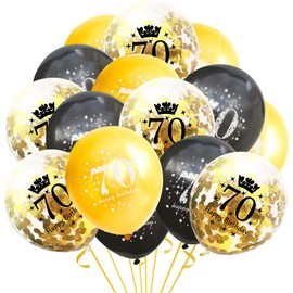 70th Birthday Balloons Decorations for Men, Black Gold 70th Theme Party Decor, 15 Pcs Black Gold 70th Birthday Latex Confetti Balloons, Happy 70th Birthday Party Anniversary Supplies for Him
