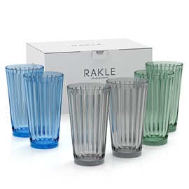 RAKLE Highball Glasses Set of 6 – 14.8oz Tall Drinking Glasses – Premium Glassware Set for Mixed Drinks, Cocktails, Water, Juice, Smoothie – No-Lead Dishwasher Safe Colored Glasses