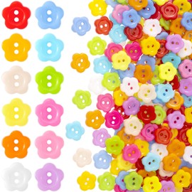 VARMDUKKE 300pcs Flower Buttons for Crafts, Cute Resin Spring Floral Buttons, Small Decorative Sewing Buttons with 2 Holes, Sewing Fasteners Supplies for Clothes, DIY Project, Scrapbooking - Colorful