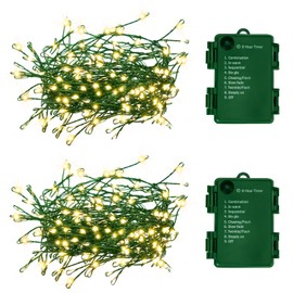 2Pack Outdoor Fairy Lights Battery Operated,10Feet 100LED Green Copper Wire Cluster Lights with 8 Modes and Timer,Twinkle String Lights, Mini Lights for Christmas Tree Wreath Wedding,Warm White