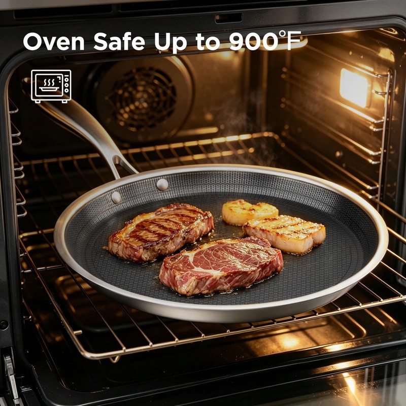 9.5" Crepe Pan Nonstick, 3-Ply Stainless Steel Omelet Skillet