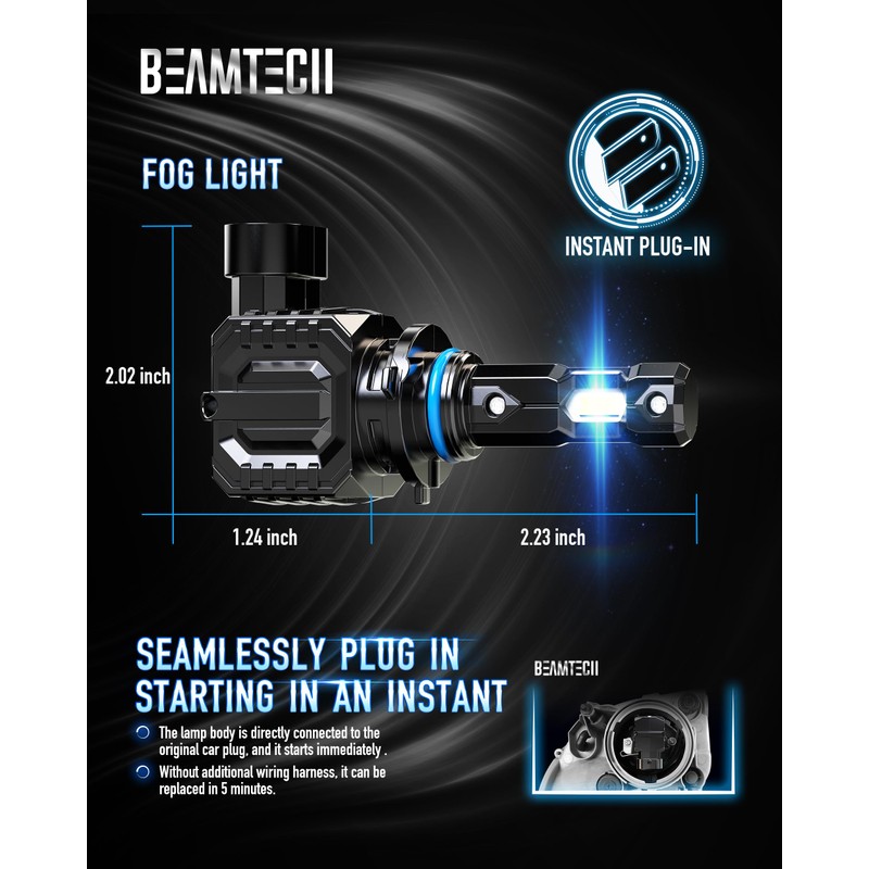 BEAMTECH 9006 Fog Light Bulbs,6500K 20000LM Plug Play Pack of