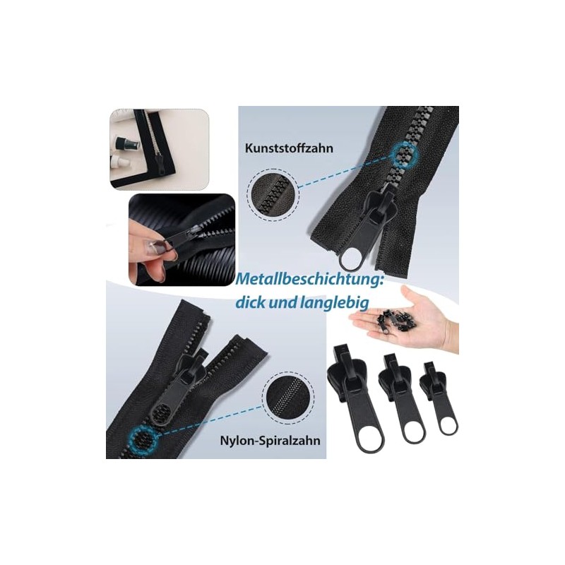 Zip Repair Set Replacement, 3 Sizes Removable Zip Replacement Zip