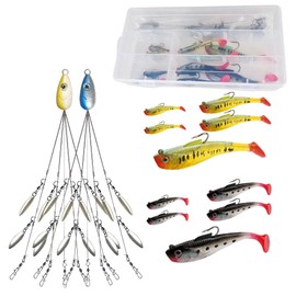 Alabama Rig Kit 5 Arms Alabama Umbrella Rig Bass Fishing Kit a Rig Fishing Lures Bait Rigs with Pre-Rigged Paddle Tail Swimbaits Boat Trolling Willow Blade Multi-Lure Rig