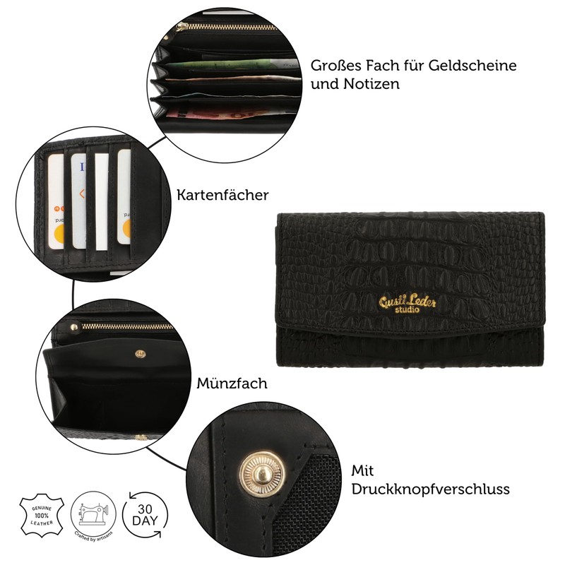 Gusti Helga Women's Leather Purse Black Leather, black, Classic