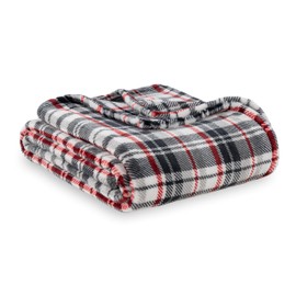 Berkshire Blanket-Classic Heavyweight Soft Printed VelvetLoft® Plush Blanket, Full/Queen Size Soft Fuzzy Warm Blanket for Couch Sofa Bed, Plaid Black Red, 90in x 90in