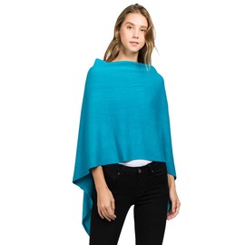CCFW Women's Soft Knit Poncho Elegant Cape Shawl in Multi-Way Wrap Poncho Topper All Season (Turquoise)