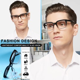 MARE AZZURO Retro Square Reading Glasses +2.50 Men Large Readers 1.0 1.25 1.5 1.75 2.0 2.25 2.5 2.75 3.0 3.5 4.0 5.0 6.0 (Black+clear, 2.50)