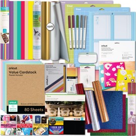 Cricut Ultimate All-in-One Materials and Accessories Bundle - 150+ Piece Beginner Sampler Material Kit for Cricut Explore Air and Maker Machines - Vinyl, HTV, Card Making Packs, Pens & Sticker Paper