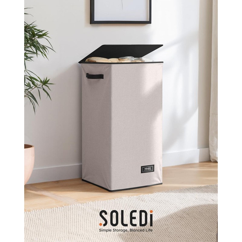 SOLEDI Laundry Hamper with Lid 100L Large & Tall Collapsible