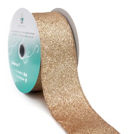 CT CRAFT LLC Glitter Wired Ribbon 2.5" x 20 Yards Gold (Champagne Gold) for Christmas Home Decor Bow Gift Wrapping DIY Crafts Wreath