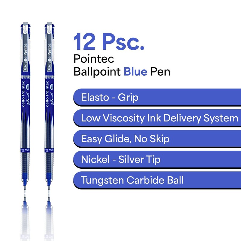 Cello Pointec Ballpoint Gel (0.5mm) Blue Ink Quick-Drying Ink Pens