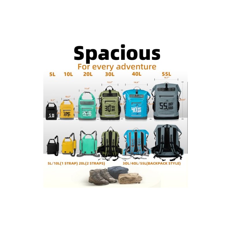MORXPLOR Bolsa Seca Impermeable, Mochila Seca Enrollable de 5L/10L/20L/30L/40L/55L con