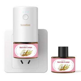 SenseFlow Space Fragrance Diffuser SF101 - Adjustable Natural Atomizer Essential Oil Kit with 40-Day Long-Lasting Aroma, LED Light, Ideal for Home, Hotel, Studio - Black Cedar & Juniper