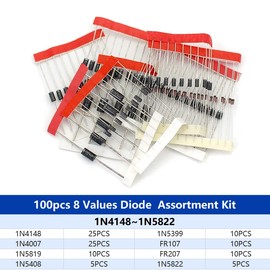 Hailege 100pcs Schottky Rectifier Diodes Assortment Kit with 8 Values 1N4148 1N4007 1N5819 1N5399 1N5408 1N5822 FR107 FR207