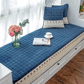 JeogYong Bay Window Cushion Seat Indoor, Farmhouse Window Seat Cushions Indoor for Bedroom, Non Slip Pads/Bay Window Sill Bench Cushions, 35.43 x 82.67 inches, Sea Blue