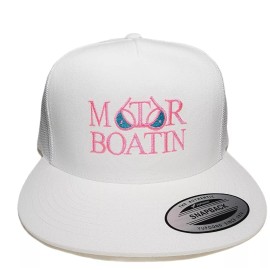 Yupoong Motor Boatin Adjustable Snapback Direct Embroidered Flat Bill Cap Hat White