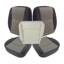 NLQR Front Driver & Passenger Side Bottom & Top Lean Back Replacement Cloth Seat Covers & Driver Side Foam Cushion Compatible with Dodge Ram 1500 2500 3500 4500 5500 SLT 2009 2010 2011 2012 Gray