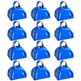 12-Pack Blue Cow Bells Noise Makers with Handle, Hand Percussion Cowbells for Sporting Events, Football Games, Graduation Ceremonies, Welcome Parties (3x2.8x2.5 in)