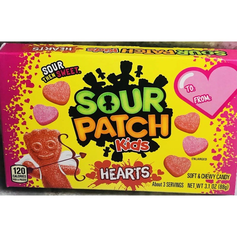 Sour Then Sweet Sour Patch Kids Hearts. 3.1 oz. Soft/Chewy