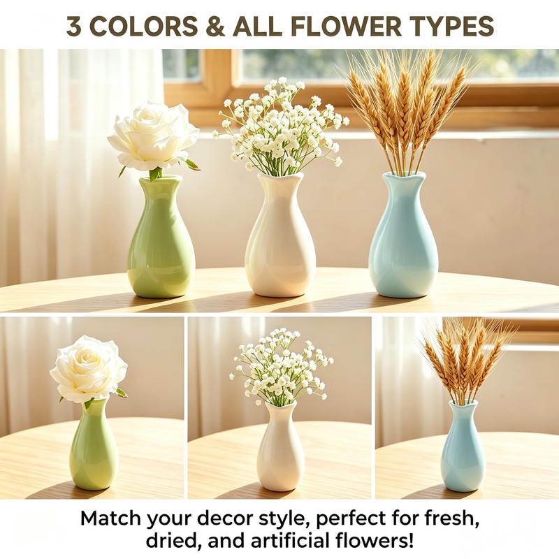 5 Inch White Ceramic Bud Vase with Narrow Neck