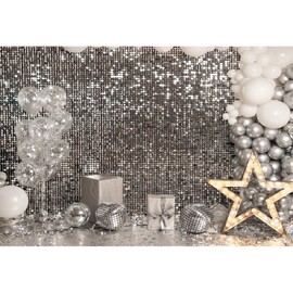 Xiaoterna 2.5 x 1.8 m Silver Wall Background Silver Sequins Birthday Photography Background Silver Shimmering Wall Background Birthday Party Decoration Children Portrait Photo Props