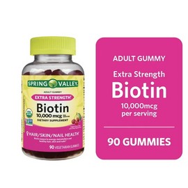 Spring Valley Non-GMO Biotin Dietary Supplement Gummies, Cherry, 10000 Mcg 90 Ct