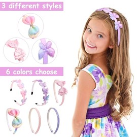 Leery Diadema para niños con purpurina, diadema con lazo, corazón, estrellas, flores, mariposas, paquete de 6, accesorios para el cabello para niñas (