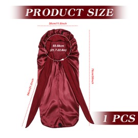 Satin Bonnet Extra Long Silk Sleep Bonnets for Women Adjustable Satin Night Sleeping Cap with Elastic Band Silk Hair Cap for Sleeping Hair Bonnet for Long Curly Hair Braid (Red, 1 Pcs)