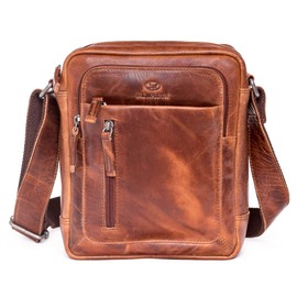 ALMADIH FINN Premium Cowhide Leather Shoulder Bag - Compact Messenger Shoulder Bag Leisure Bag City Bag Tablet Leather Bag Small Men Women Unisex Bag Vintage, Finn Deluxe
