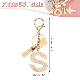 PATIKIL Alphabet Initial Letter Keychain, Resin Cute Keychains with Tassel Heart Letter S Pendant Charm for Women Key Purse Handbag Backpack Bag Accessories, Beige